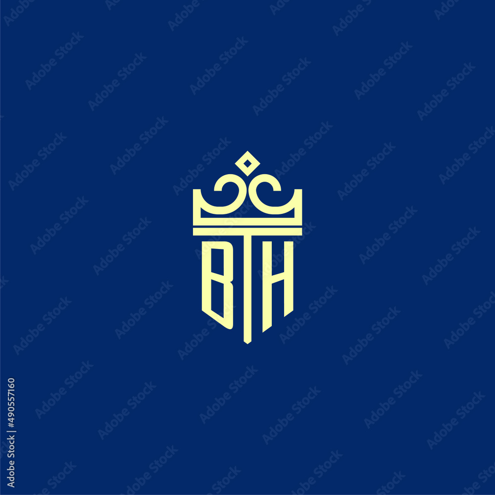 BH initial monogram shield logo design for crown vector image Stock ...