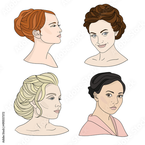 A set of cartoon fictional female portraits