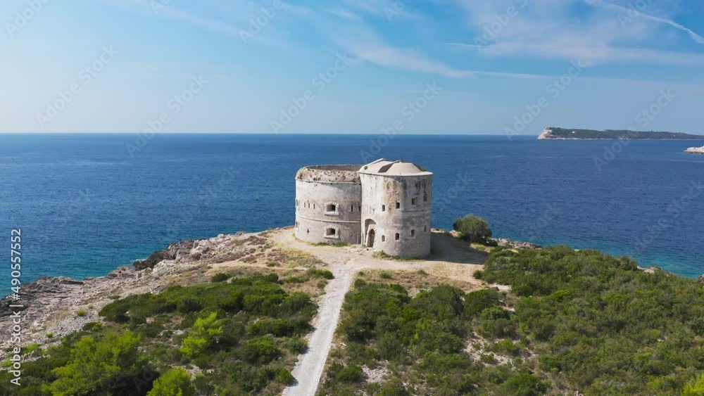 For tarzan in Montenegro. Fortress Arza in the Bay of Kotor on the peninsula of Lustica. Adriatic sea Montenegro. Fortress for military defense. Aerial photo from the drone.
For tarzan in Montenegro. Fortress Arza in the Bay of Kotor on the peninsula of Lustica. Adriatic sea Montenegro. Fortress for military defense. Aerial photo from the drone.