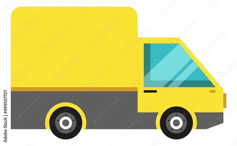 Box truck icon. Yellow cube cargo transport