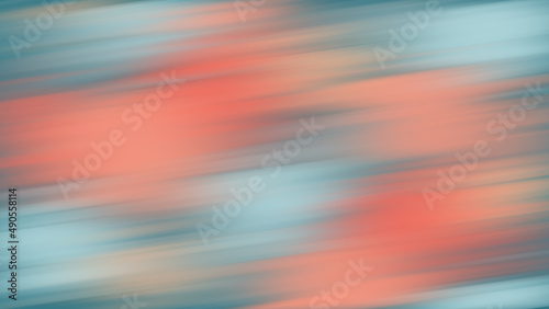 Twisted vibrant iridescent gradient blurred of coral blue and beige colors with smooth movement of the gradient in the frame with copy space. Abstract narrow lines concept