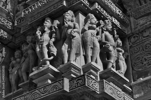 Black and white Human Sculptures at Vishvanatha Temple, Western temples of Khajuraho, Madhya Pradesh, India