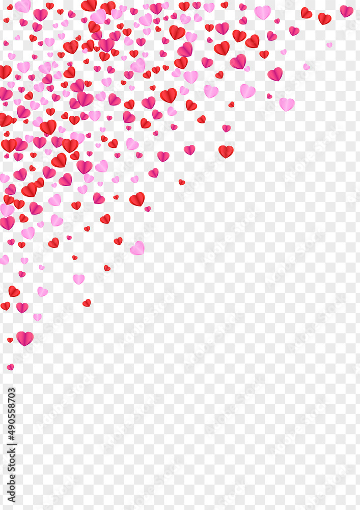 Pink Heart Background Transparent Vector. Greeting Texture Confetti. Fond Cute Frame. Red Confetti Celebration Backdrop. Tender Folded Pattern.