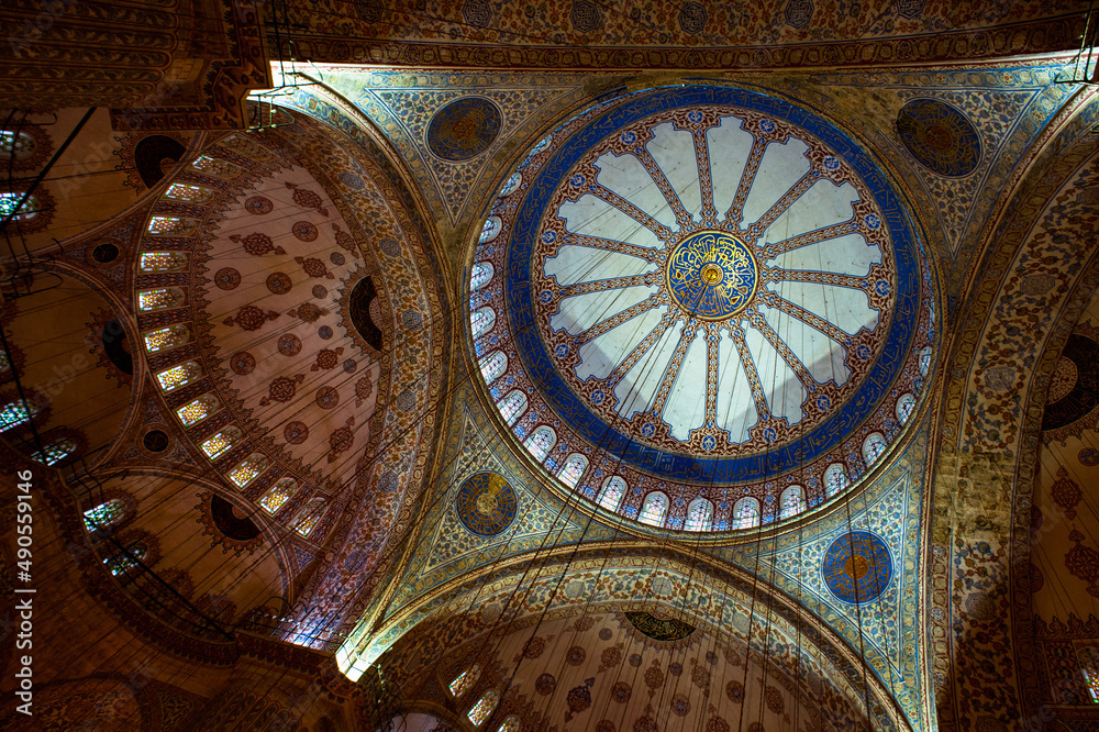 Interiors of the Sultan Ahmet Mosque in Istanbul