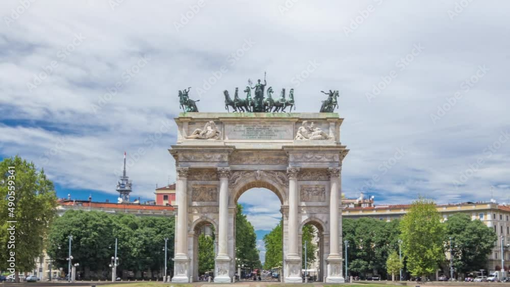 Arch of Peace in Simplon Square timelapse hyperlapse. It is a neoclassical triumph arch Arch of Peace in Simplon Square timelapse hyperlapse. It is a neoclassical triumph arch