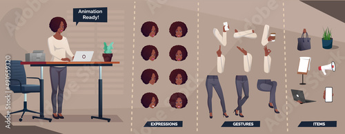 Business Character Set For animation with Black Woman Illustration