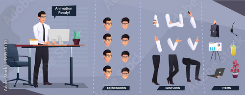 Business Character Set For Animation with Different Body Parts and Poses