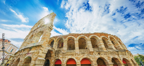 Large panorama of Verona Arena in the summer sun. photo