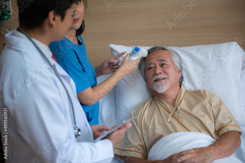 health insurance concept  Elderly patients living in hospital for medical checking by professional doctor and support by nurse  medicine health care for senior person