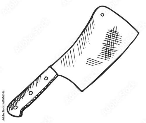 Cleaver skecth. Butcher knife for meat chopping