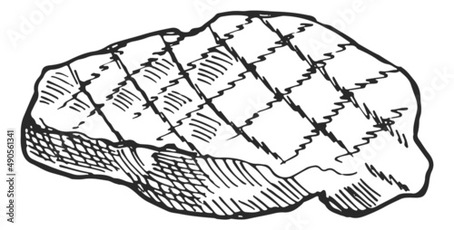 Grilled steak sketch. Hand drawn roasted meat cut