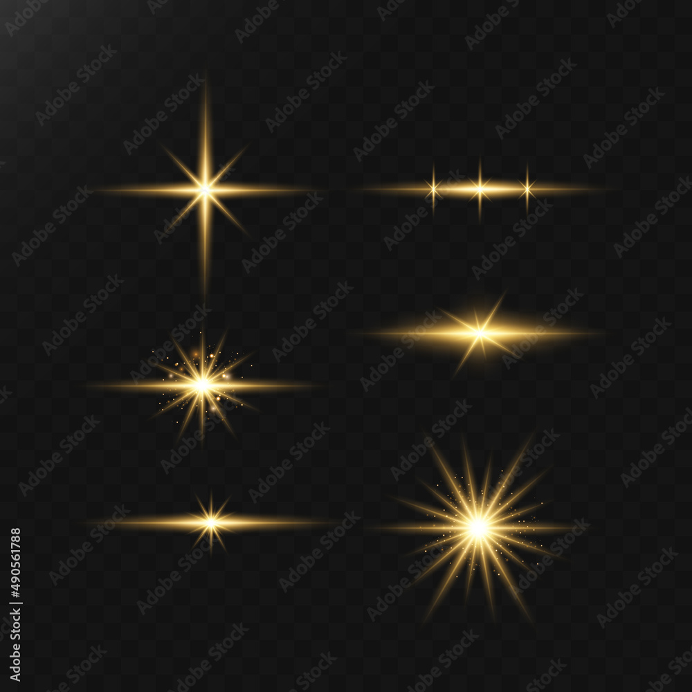 Glow of golden sparks of light on a dark background. Blurred glitter vector collection. Explosive flash, sun, flash of light. Glow of golden sparks of light on a dark background. Blurred glitter vector collection. Explosive flash, sun, flash of light.