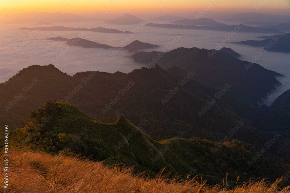 sea of mist morning View from Phu Chi Dao, Tambon Po, Amphoe Wiang Kaen, Chiang Rai, Thailand