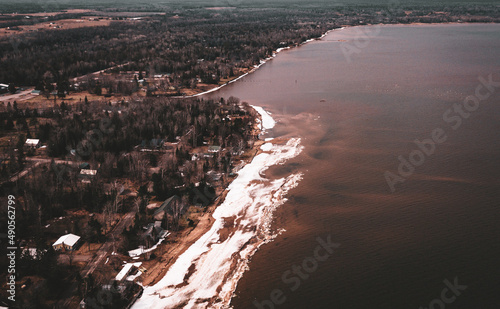 Lake Superior drone shot Brimley Beach Resort Winter photo