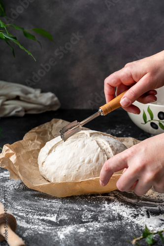 Fotografie Cooking sourdough bread at home