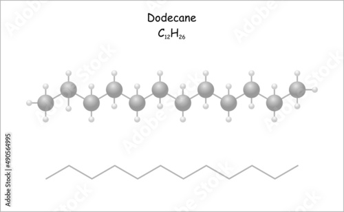 Stylized molecule model/structural formula of the hydrocarbon dodecane. 