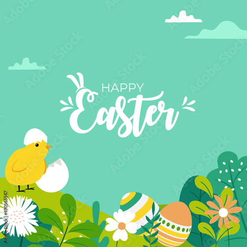 Cute Cartoon Happy Easter Spring Holiday Background Illustration