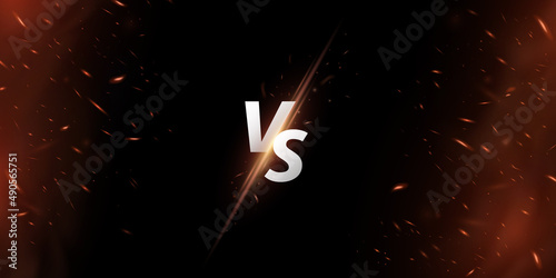 Versus background. VS screen for sport games, match, tournament, martial arts, fight battles. Orange flame with sparks. Abstract magic fire with glowing dust. Vector illustration