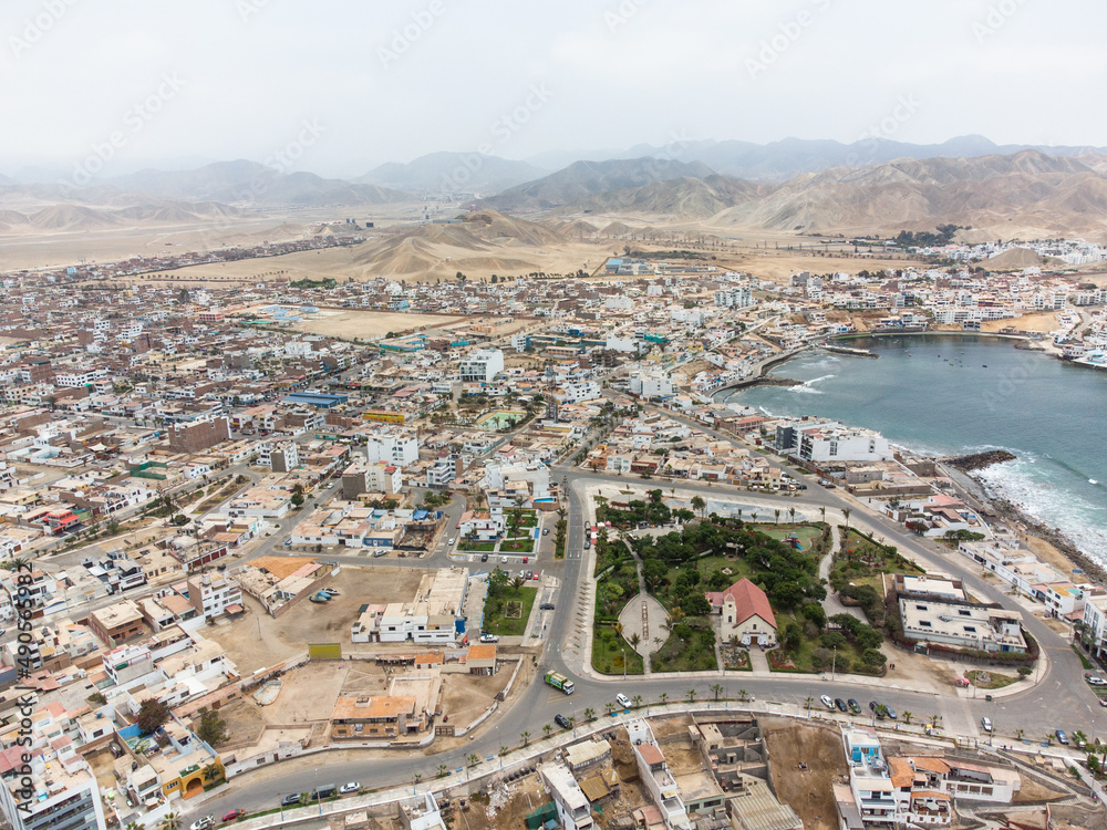 Aerial drone view of the district of San Bartolo located south of Lima - Peru.