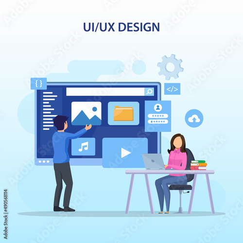 UI UX design concept, Creating an application design, content and  text place, Vector illustration © songo_