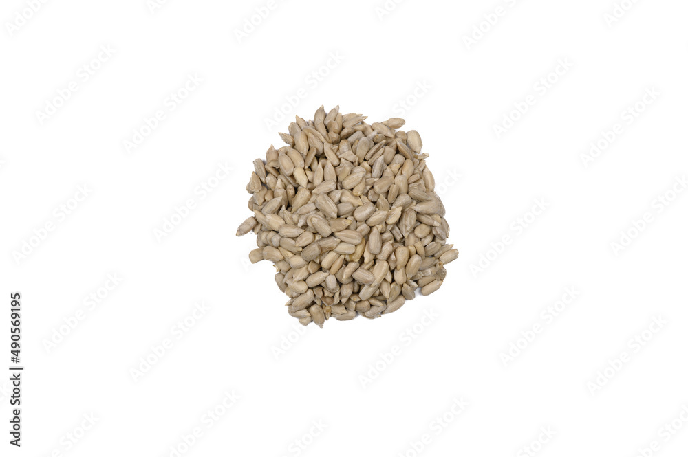 Heap of peeled sunflower seeds isolated on white Heap of peeled sunflower seeds isolated on white