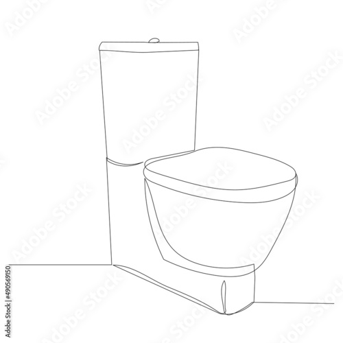 toilet bowl drawing by one continuous line, isolated vector