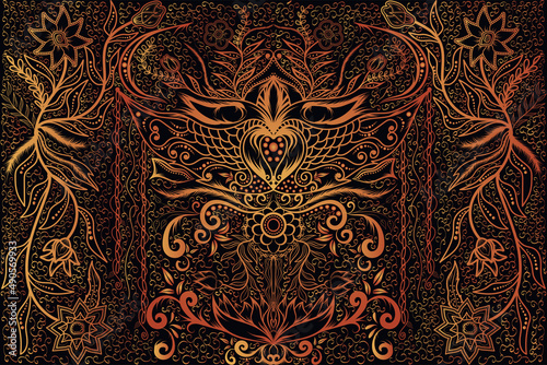 traditional batik abstract flower motif creative mask, Damask for pattern textile fabric or paper, line art gradient color.