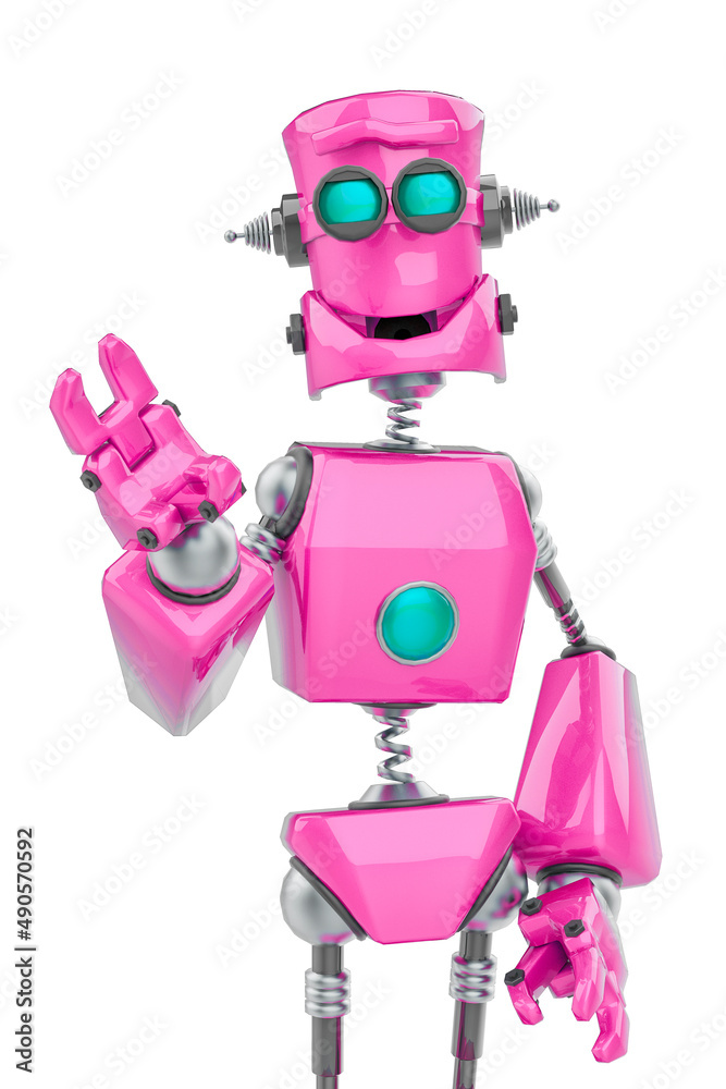 Fototapeta premium funny robot cartoon saying hello in a white background