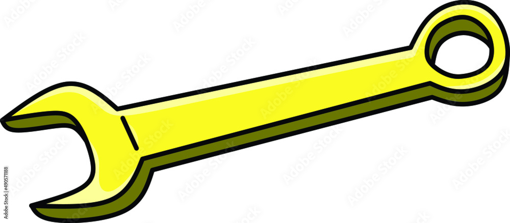 Image of Wrench in yellow flat style. Image of Wrench in yellow flat style.