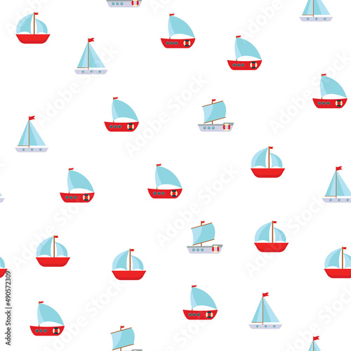 Seamless Pattern Background with Children s Cute ship. Illustration