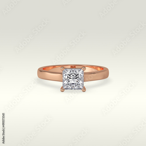 solitaire engagement ring laying down position in rose gold 3D render