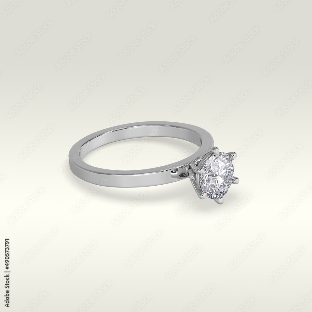 solitaire engagement ring laying down position in white gold 3D render solitaire engagement ring laying down position in white gold 3D render