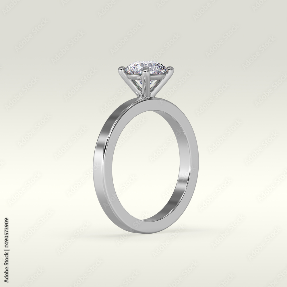 solitaire engagement ring standing position in metal gold 3D render solitaire engagement ring standing position in metal gold 3D render