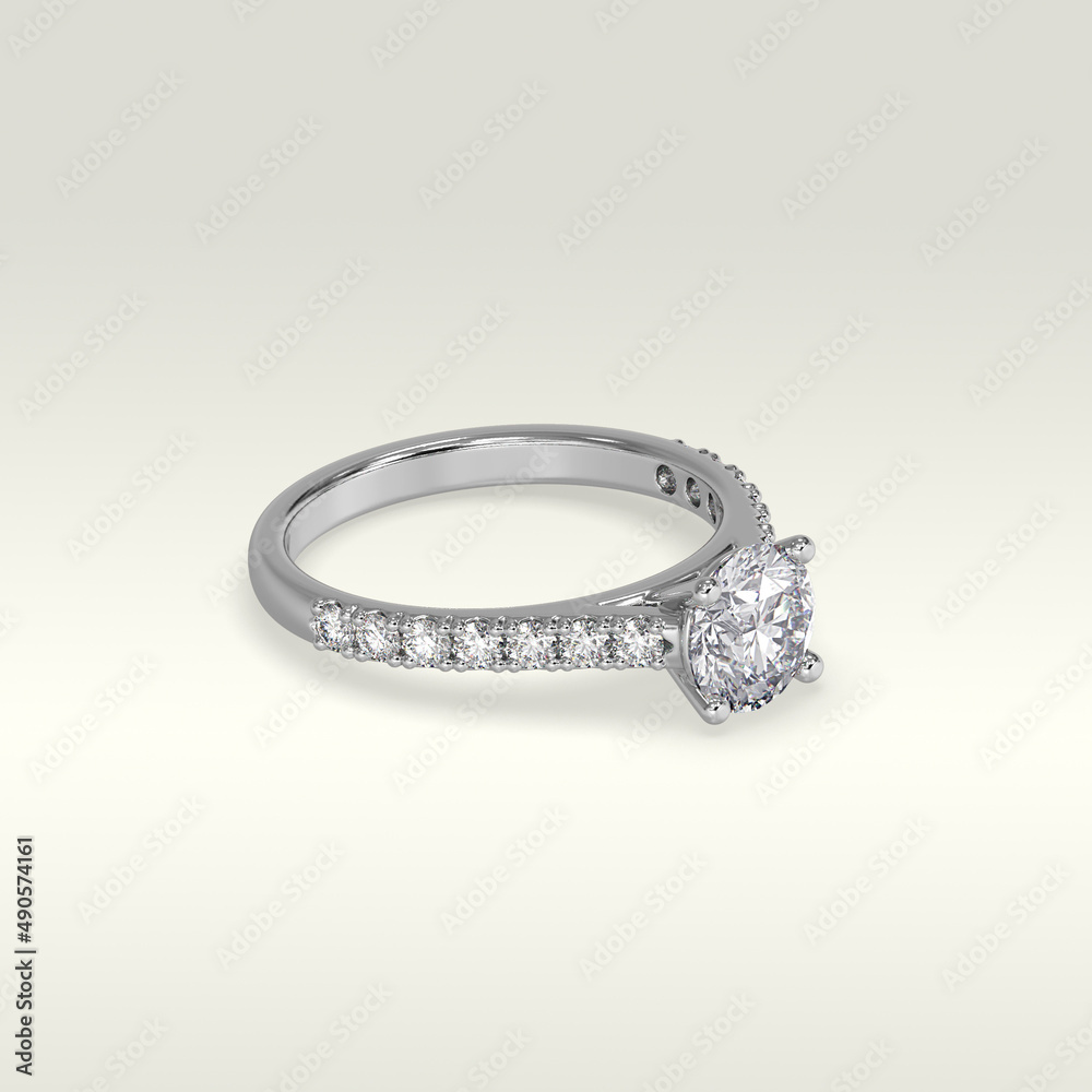 solitaire engagement ring laying down position in white gold 3D render solitaire engagement ring laying down position in white gold 3D render