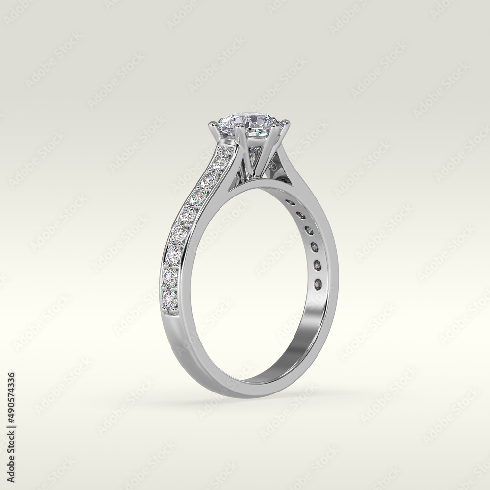 solitaire engagement ring standing position in metal gold 3D render solitaire engagement ring standing position in metal gold 3D render