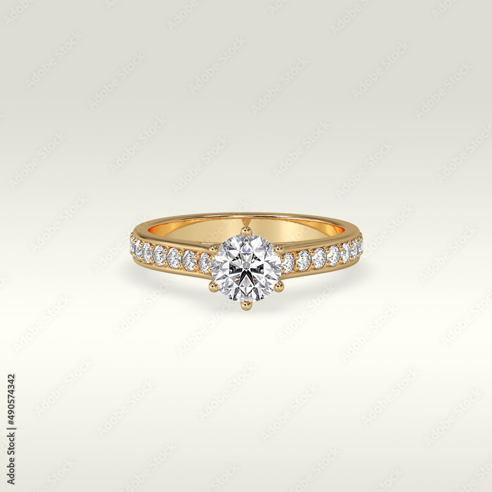 solitaire engagement ring laying down position in yellow gold 3D render solitaire engagement ring laying down position in yellow gold 3D render