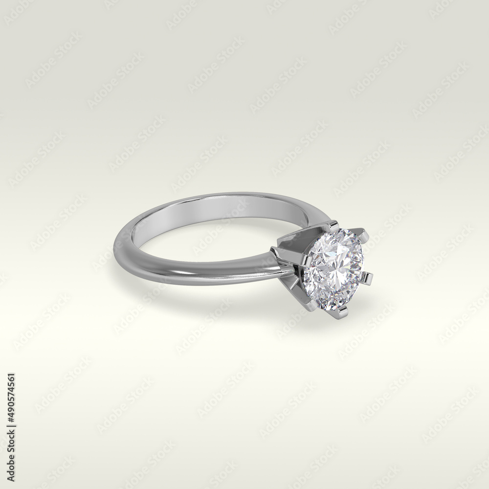 solitaire engagement ring laying down position in white gold 3D render solitaire engagement ring laying down position in white gold 3D render
