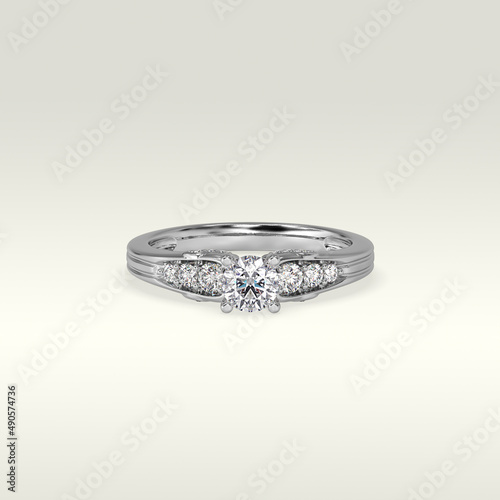 solitaire engagement ring laying down position in white gold 3D render