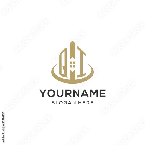 Initial QI logo with creative house icon, modern and professional real estate logo design