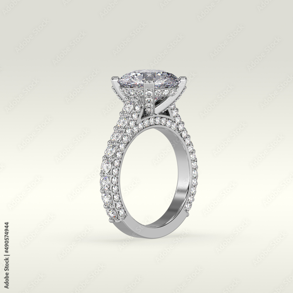 solitaire engagement ring standing position in metal gold 3D render solitaire engagement ring standing position in metal gold 3D render