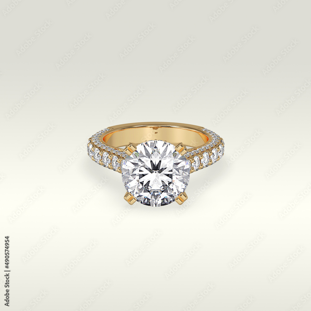 solitaire engagement ring laying down position in yellow gold 3D render solitaire engagement ring laying down position in yellow gold 3D render
