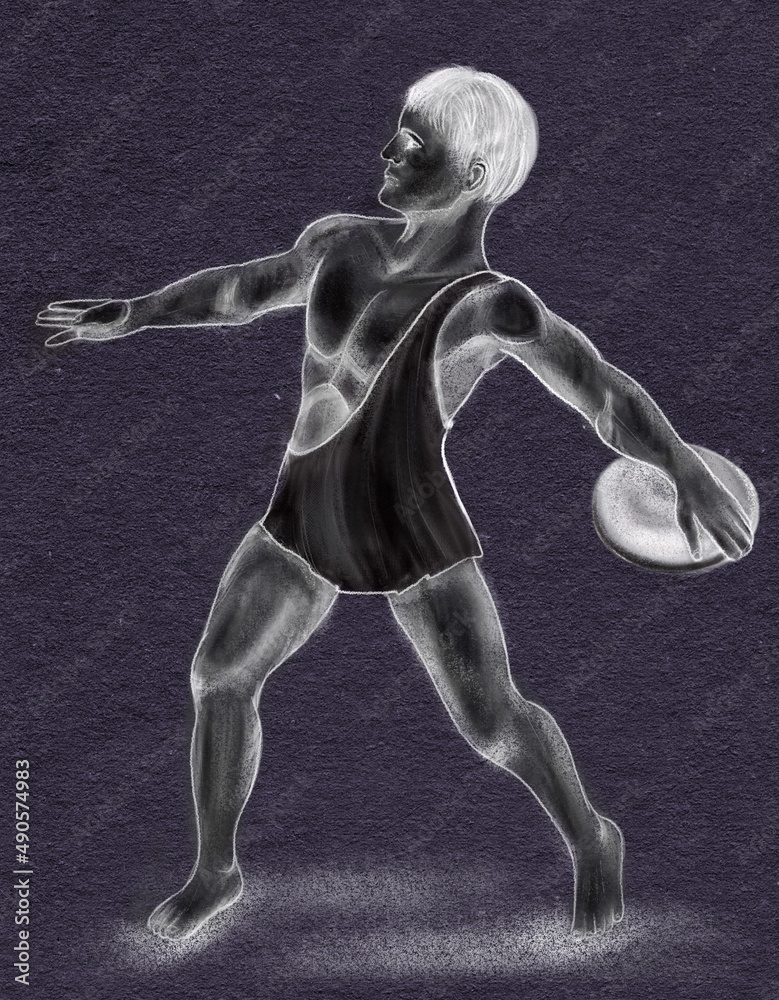 pencil sketch of a man in a cape athlete throwing a disc pencil sketch of a man in a cape athlete throwing a disc