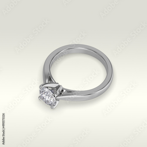 solitaire engagement ring laying down position in white gold 3D render