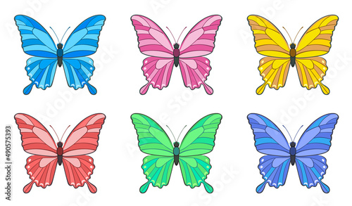 Set of colorful butterflies isolated on white background. Vector cartoon flat illustration. Butterfly icons collection.
