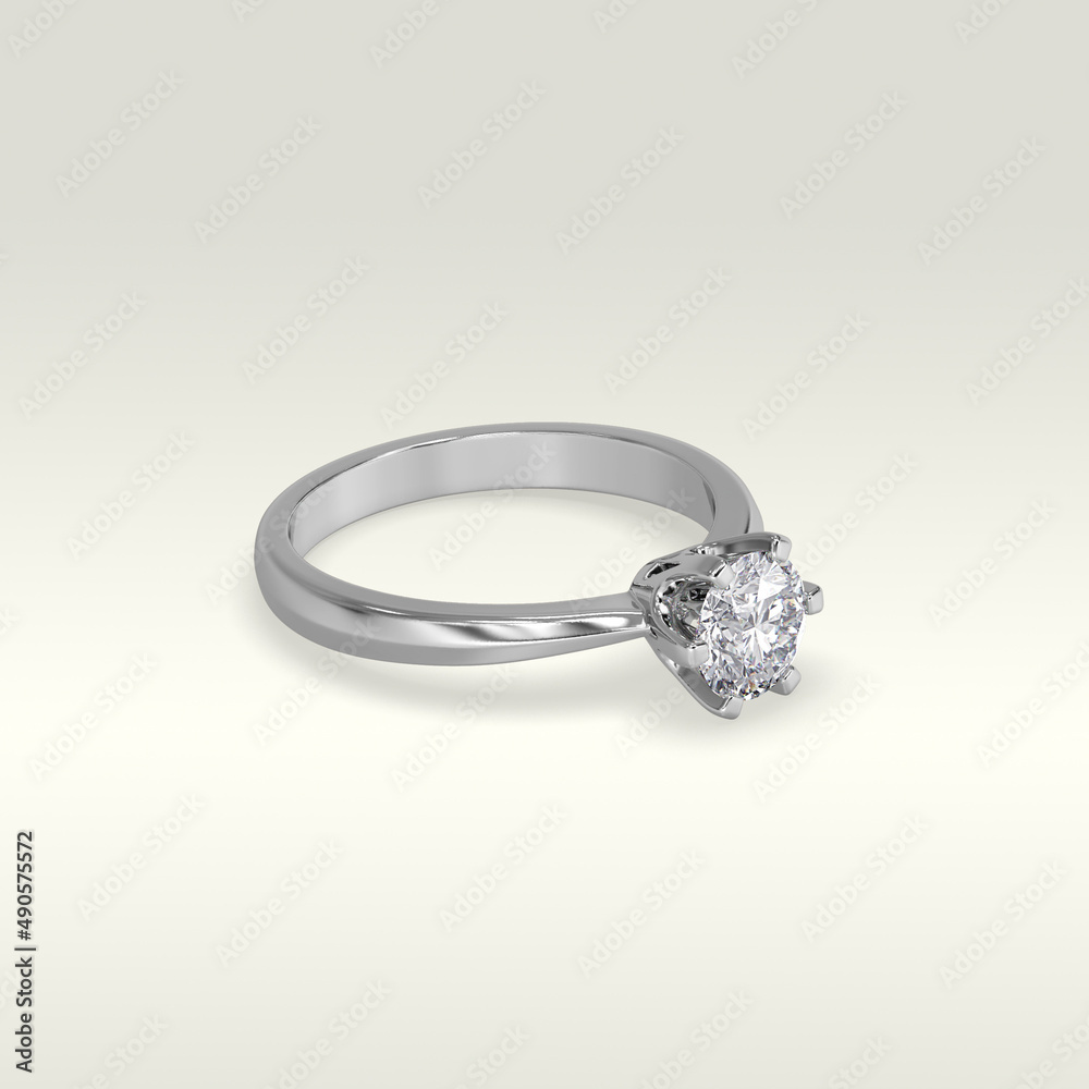 solitaire engagement ring laying down position in white gold 3D render solitaire engagement ring laying down position in white gold 3D render