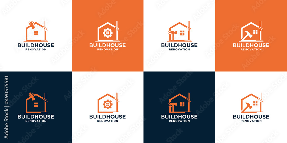 build house, home building logo design collection. build house with creative combination logo vector