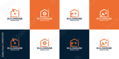 build house, home building logo design collection. build house with creative combination logo vector © Dendika
