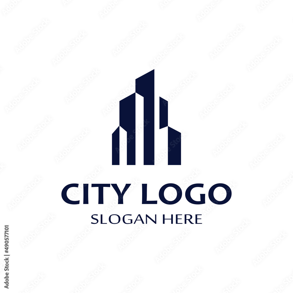 city ​​skyline, city silhouette, modern city and city center. With logo design concept, icon and symbol illustration template.