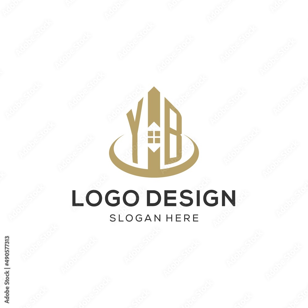 Initial YB logo with creative house icon, modern and professional real