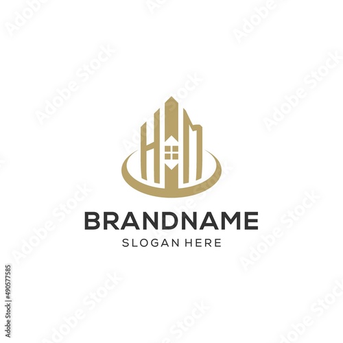 Initial HM logo with creative house icon, modern and professional real estate logo design